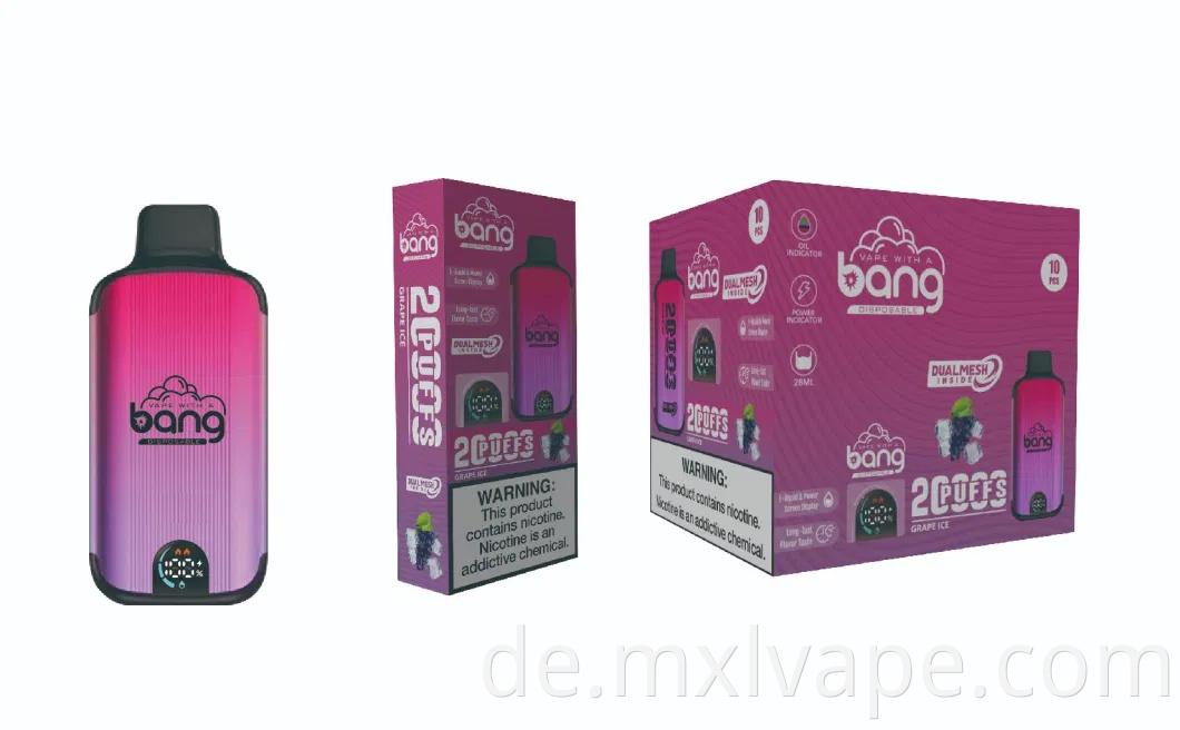 Factory Direct Idi nach Electronic Cigarette Bang Smart Screen 20000 Puffs Batterie: 650mah. Typ-C kann die Zahlung von Alibaba unterstützen